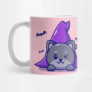 Cute Witch Cat Laying Under Witch Hat Cartoon Mug